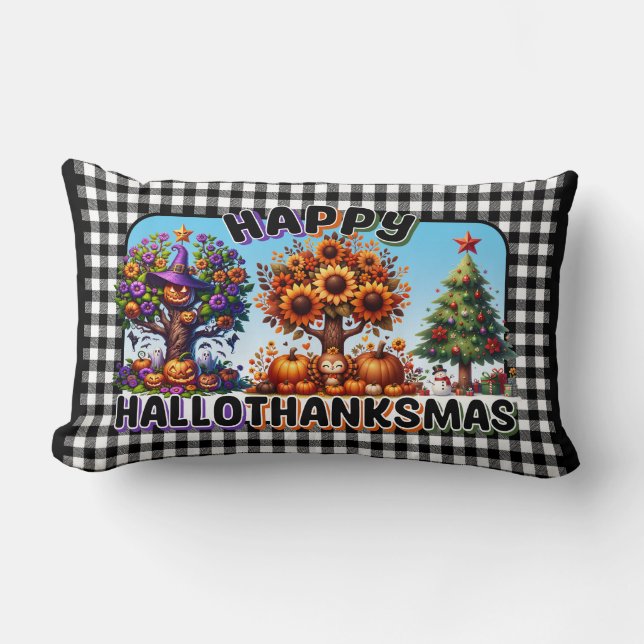 Rectangle Happy HalloThanksMas Lumbar Coussin farci (Recto)
