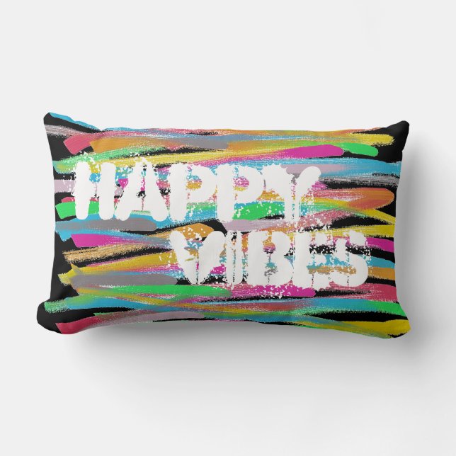 Rectangle Happy Vibes Life Coussin rayé coloré (Recto)