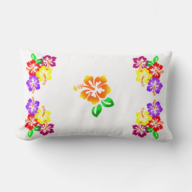 Rectangle Hibiscus Floral Lumbar Coussin (Recto)