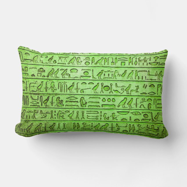 Rectangle Hiéroglyphes égyptiens anciens Coussin Lumbar vert (Recto)
