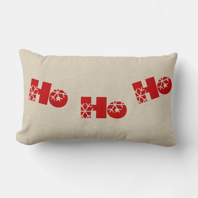 Rectangle Ho Ho Ho Christmas Lumbar Burlap Coussin (Recto)