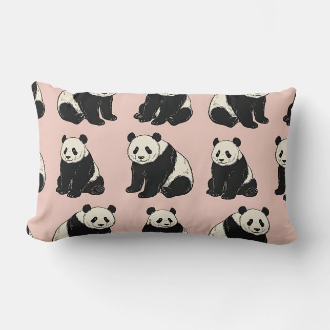 Rectangle Housse de Coussin Rose Panda Lombaire (Recto)