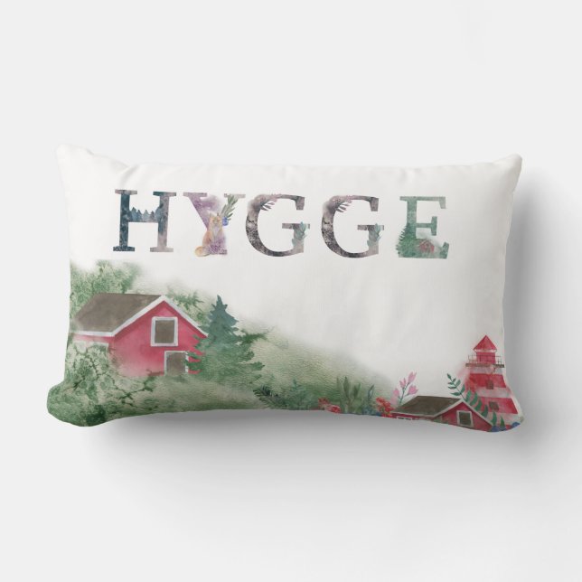 Rectangle Hygge Coussin - Aquarelle Nordic Winter Scenery (Recto)