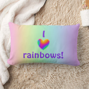 Rectangle I Love Rainbows Heart Lumbar Coussin