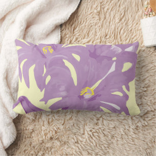 Rectangle Jaune violet Vintage Coussin de fleurs peintes