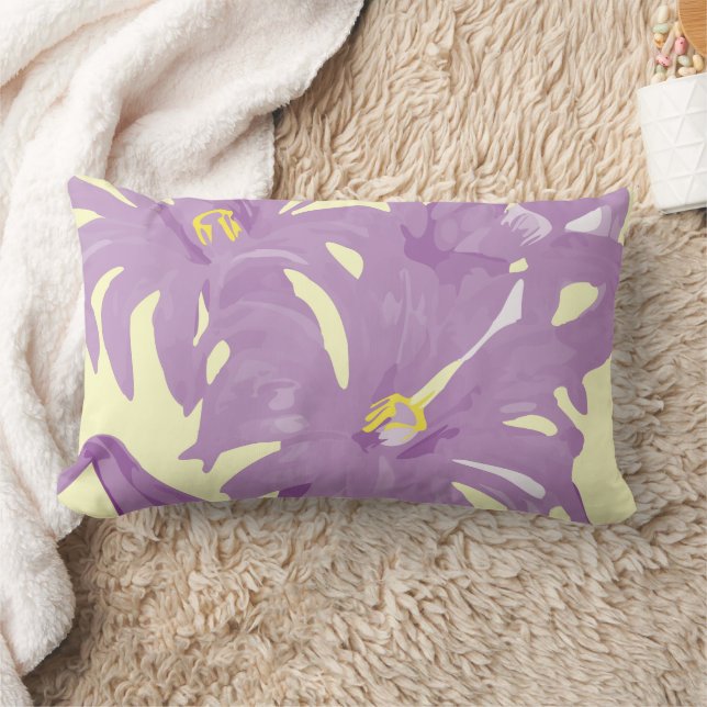 Rectangle Jaune violet Vintage Coussin de fleurs peintes (Couverture)