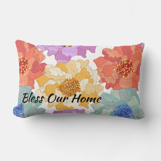 Rectangle Jeté de Coussin - Fleurs Multiples Bénissez Notre  (Recto)