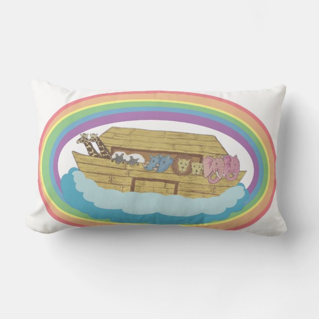 Rectangle Joli Arche de Noé arc-en-ciel rétro sur Coussin Lo (Recto)