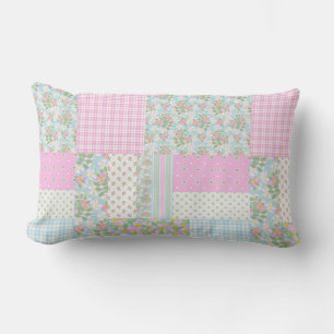 Rectangle Joli chien rose Rose Faux Patchwork Lumbar Coussin