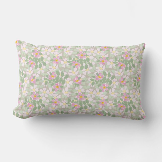 Rectangle Joli chien rose Roses sur Taupe Lumbar Coussin (Recto)