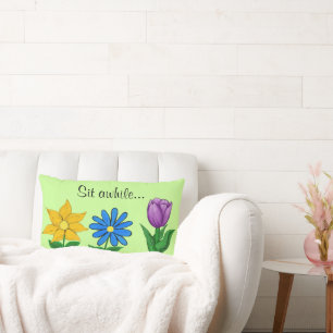 Rectangle Joli Coussin de Jeté Fleurs de Jardin Vert