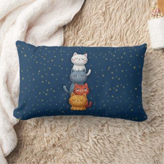 Rectangle Joli Coussin Lombaire à Chatons Empilés 🐱 | Bleu