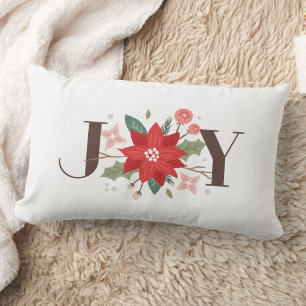 Rectangle Joy Flourish Holiday Lumbar Coussin - Blanc