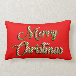 Rectangle Joyeux Noël coussin rouge blanc rayures vert