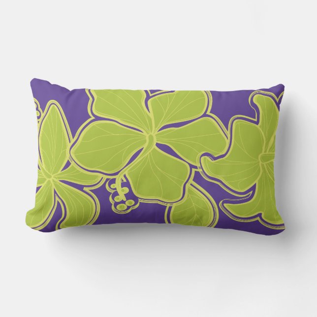 Rectangle Kailua Hibiscus Hawaïen réversible Coussin Lumbar (Recto)