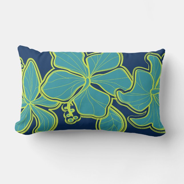 Rectangle Kailua Hibiscus Hawaïen réversible Coussin Lumbar (Recto)