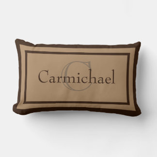 Rectangle Khaki moderne/Monogramme Brown Nom Accent Coussin