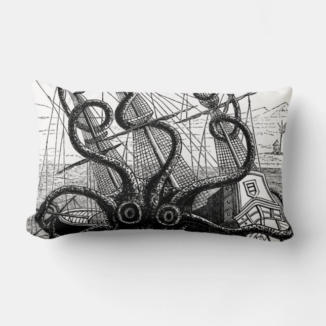 Rectangle Kracken/calmar Eatting un coussin lombaire de (Recto)