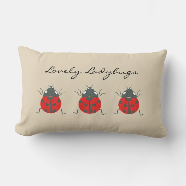 Rectangle Ladybugs | Joli Trio de Ladybugs Lumbar Coussin (Recto)