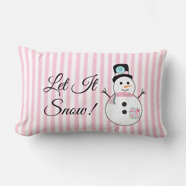 Rectangle Laisser la neige Snowman rose Coussin de Noël (Recto)