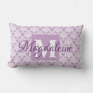 Rectangle Lavender Damask Coussin avec Monogram & Name