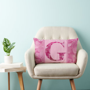 Rectangle LETTRE Florale rose LETTRE "G" Coussin Lumbar