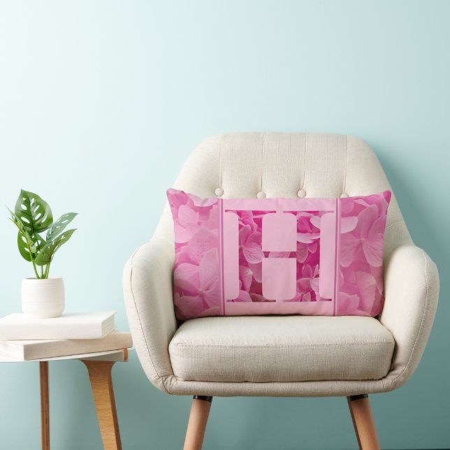 Rectangle LETTRE Florale rose LETTRE "H" Coussin Lumbar (Chaise)