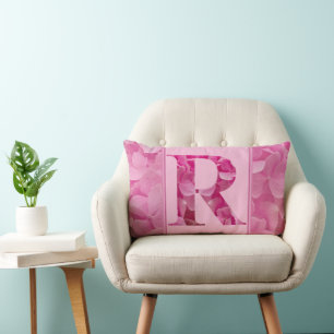 Rectangle LETTRE Florale rose LETTRE "R" Coussin Lumbar