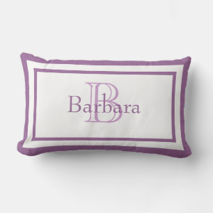 Rectangle Lilac Purple/ Monogramme blanc Nom Coussin de cons