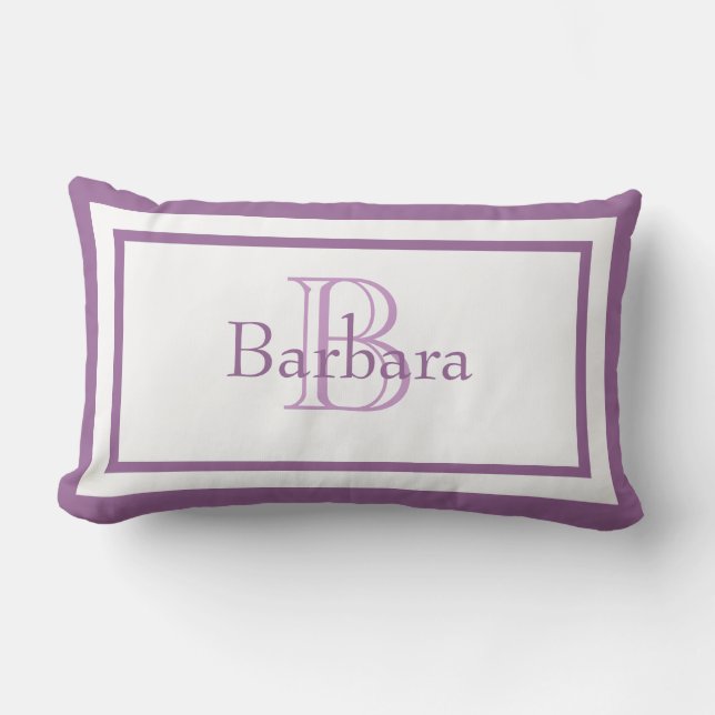 Rectangle Lilac Purple/ Monogramme blanc Nom Coussin de cons (Recto)