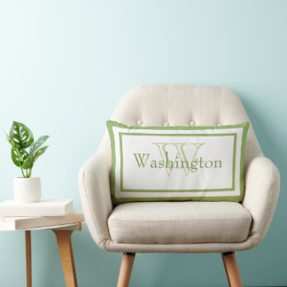 Rectangle Lime vert/blanc Nom du monogramme Garde Coussin