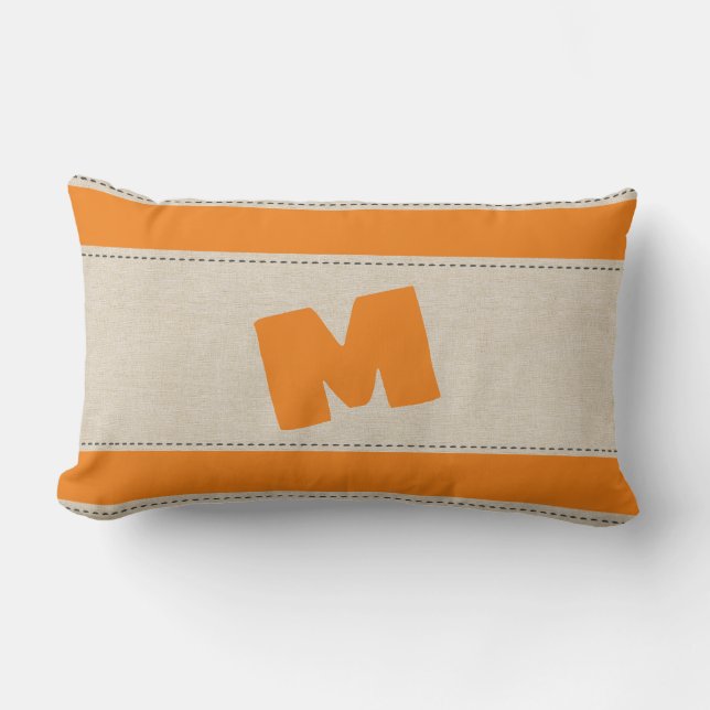 Rectangle Lin Look Stripes Ajouter un Coussin de monogramme (Recto)