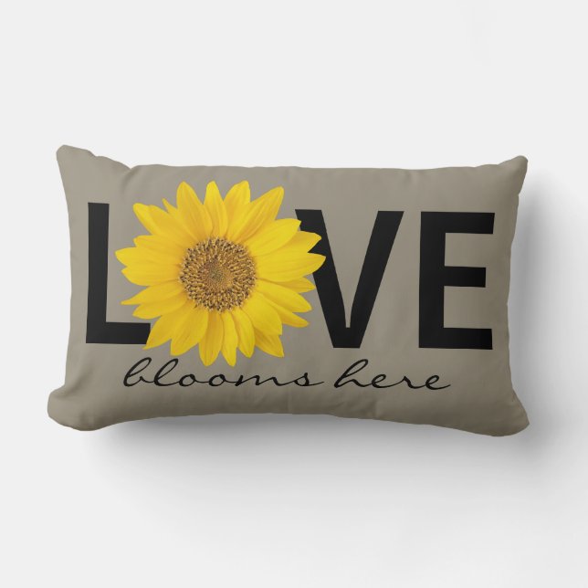 Rectangle Love Blooms Ici Sunflower Grey Lumbar Coussin (Recto)