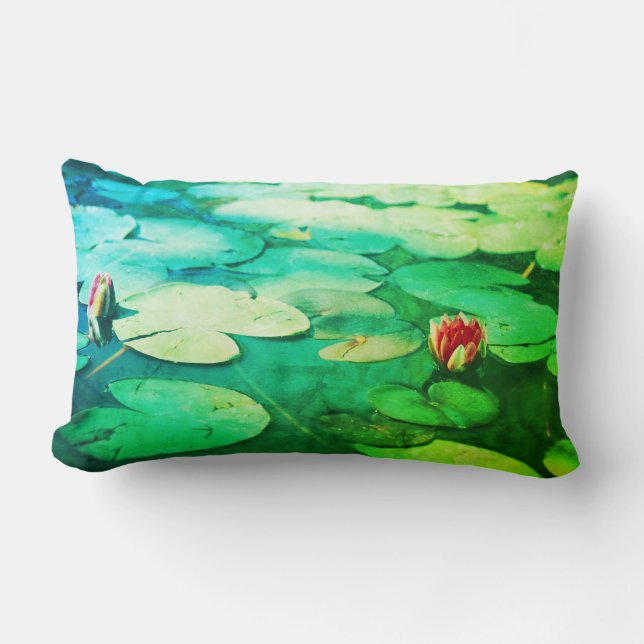 Rectangle Lys d'eau verte Plantes Coussin Jeu d'oreiller (Recto)