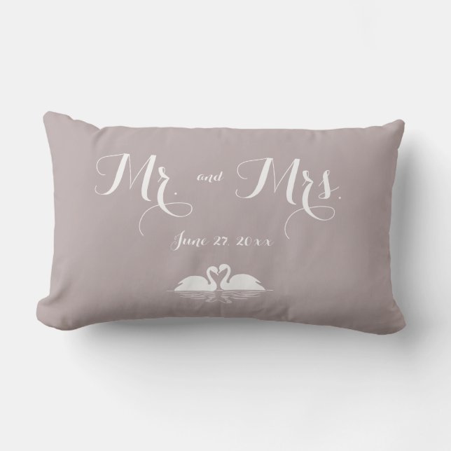 Rectangle M. et Mme Elegant Grey Mariage Swans Coussin (Recto)