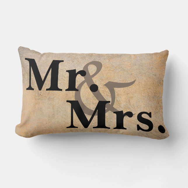 Rectangle M. et Mme typographie coussin sepia et kaki. (Recto)