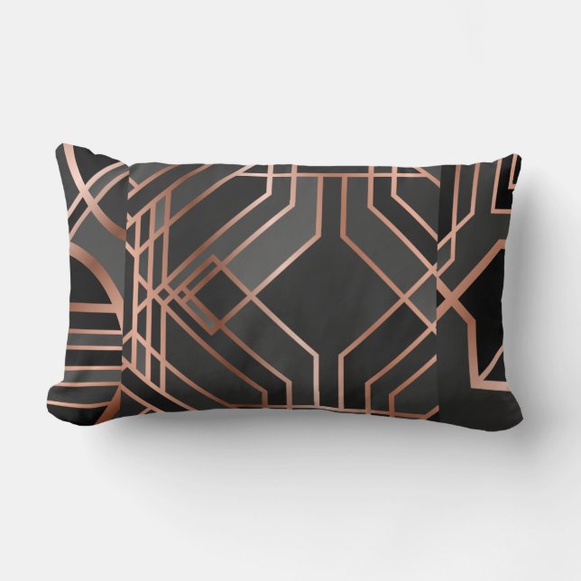 Rectangle Marbre Noir/Or Abstrait Coussin Lumbar géométrique (Recto)