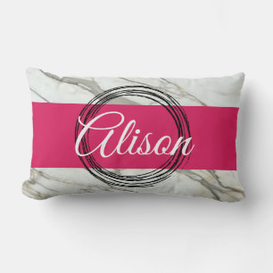 Rectangle Marbre, rose & noir moderne coussin jeune fille te