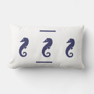 Rectangle Marine SEA HORSE sur la vie côtière COUSSIN blanch