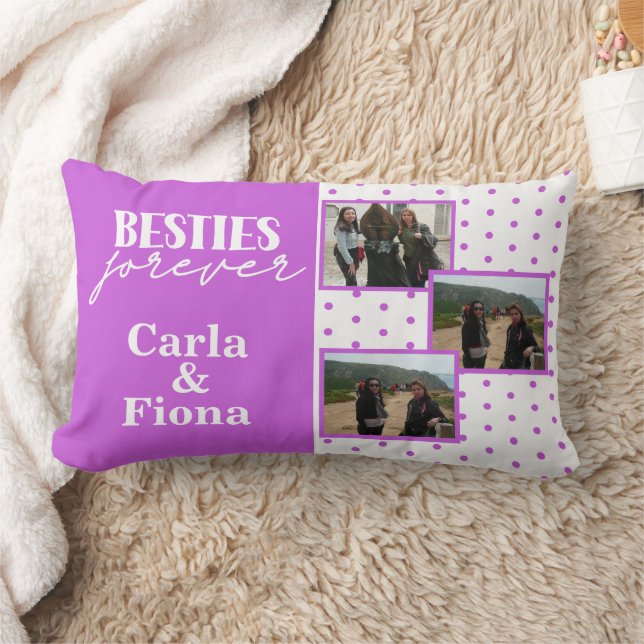 Rectangle Meilleures amies 3 photos sur Coussin Jeté (Couverture)