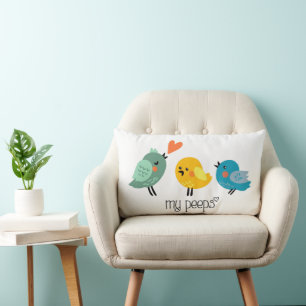 Rectangle Mes Peeps   Coussin d'oiseaux mignon   Main dessin