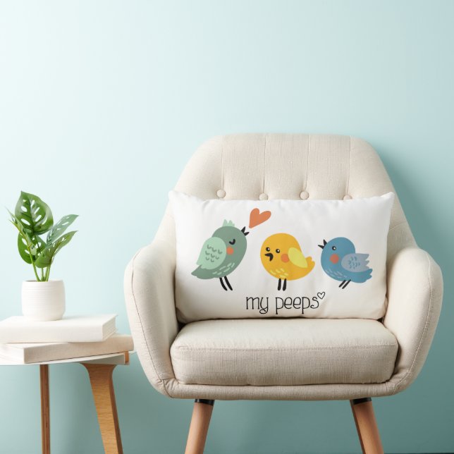 Rectangle Mes Peeps | Coussin d'oiseaux mignon | Main dessin (Chaise)