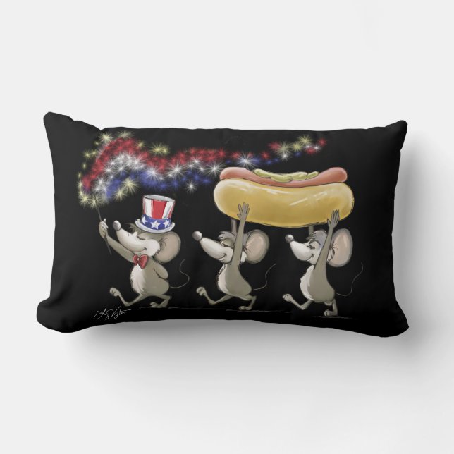 Rectangle Mic, Mac et Moe's 4 juillet Night Lumbar Coussin (Recto)