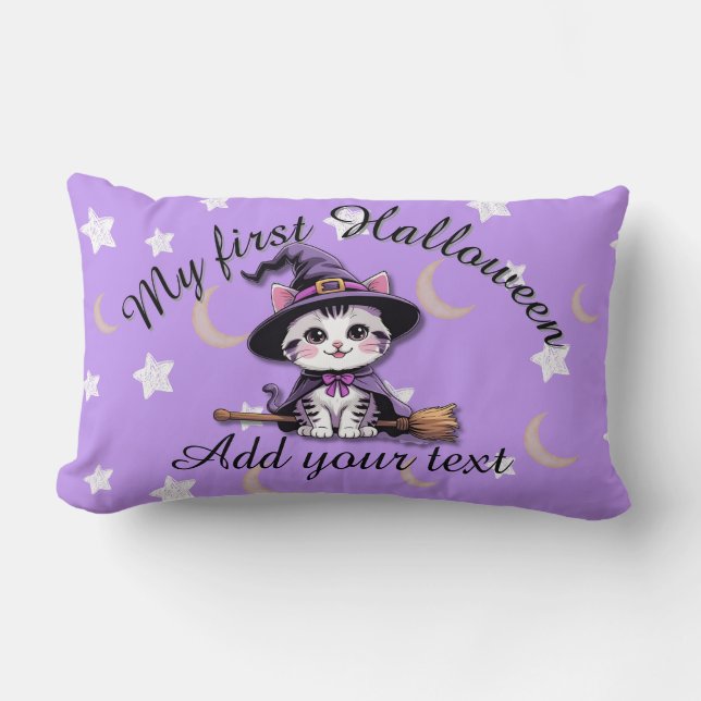 Rectangle Mignon Chat Sorcière – Coussin Lombaire Pastel Hal (Recto)