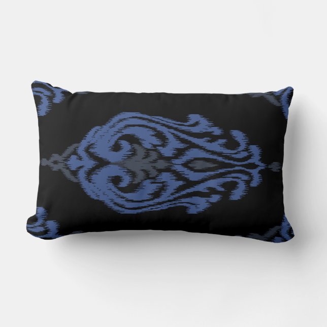 Rectangle Moderne chic bleu noir damask ikat coussin (Recto)