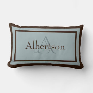 Rectangle Monogramme bleu moderne/Brown Nom Garde Coussin de