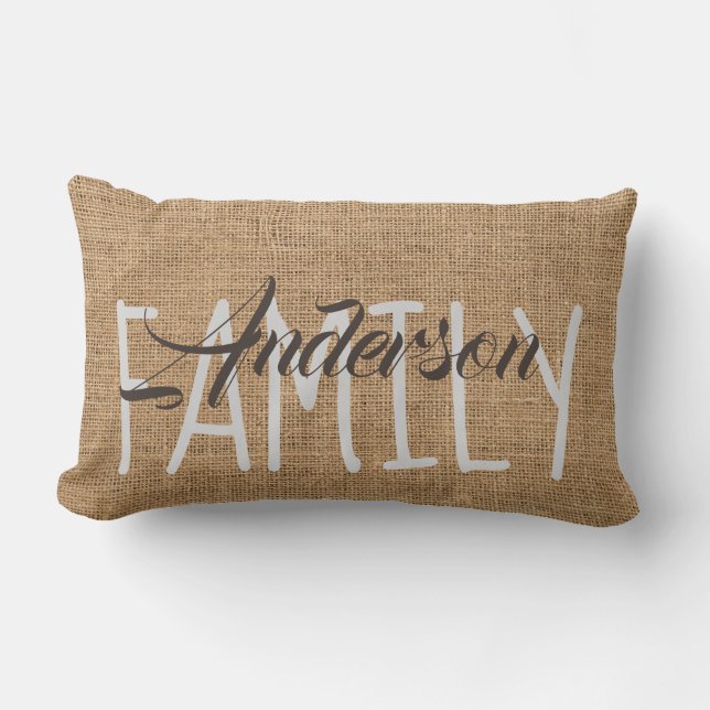 Rectangle Monogramme Coussin personnalisé Faux Burlap Rustiq (Recto)