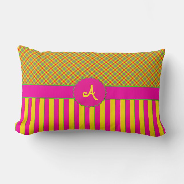 Rectangle Monogramme Tartan LUMBAR COUSSIN Tutti Frutti Jaun (Recto)