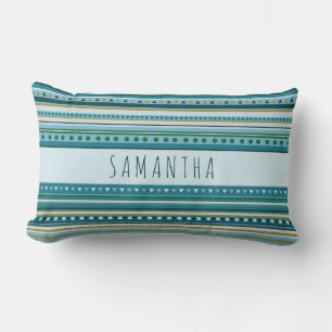 Rectangle Monogramme Tribal Turquoise Motif Lumbar Coussin