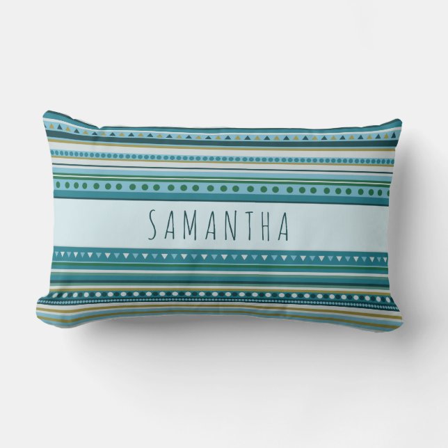 Rectangle Monogramme Tribal Turquoise Motif Lumbar Coussin (Recto)